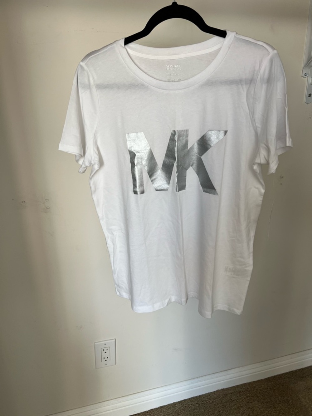 Michael Kors women White T-Shirt with Silver Metallic Logo